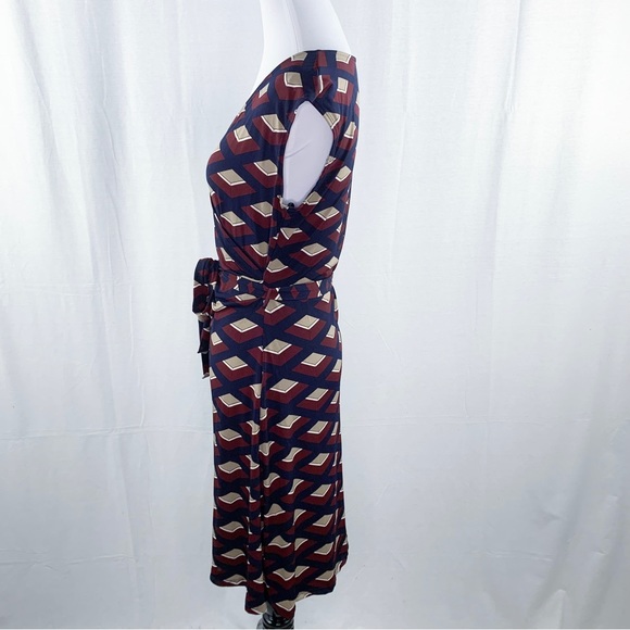 Gilli burgundy & navy blue faux wrap tie waist dress - Picture 4 of 12